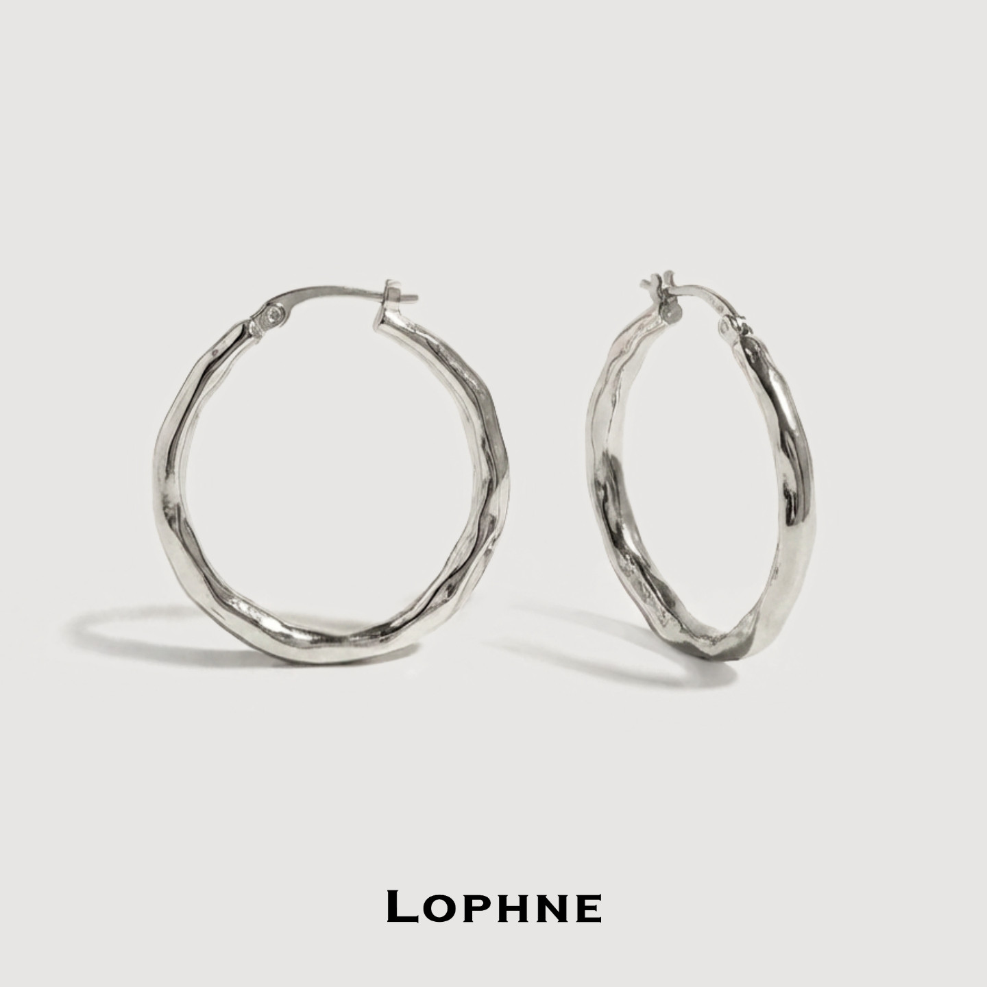 LOPHNE 松弛感手工肌理素银耳圈 中古简约气质百搭高级感耳环礼物