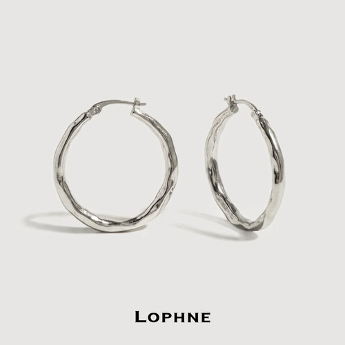 LOPHNE 松弛感手工肌理素银耳圈 中古简约气质百搭高级感耳环礼物
