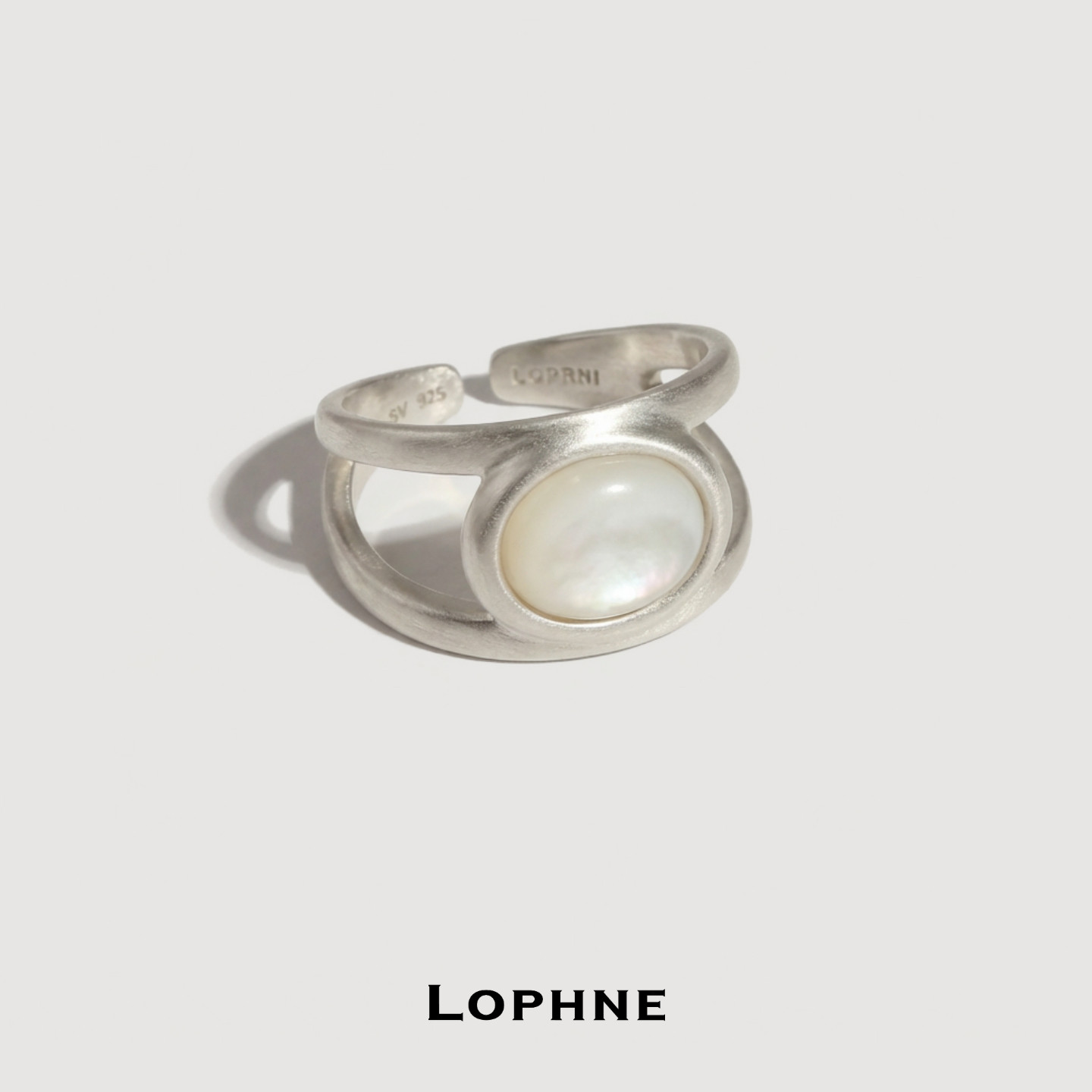 LOPHNE 双层戒圈白贝母戒指 纯银复古文艺高级感原创设计开口戒