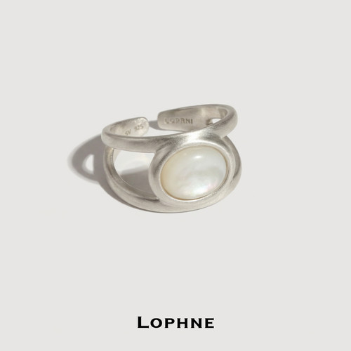 LOPHNE 双层戒圈白贝母戒指925银复古文艺高级感原创设计开口礼物