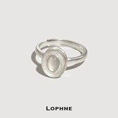 LOPHNE简约设计复古白玛瑙纯银开口戒指精致百搭高级感开口可调节