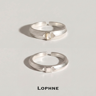 LOPHNE【新品】宝藏复古单棱贝母细戒指纯银简约叠戴高级感开口戒