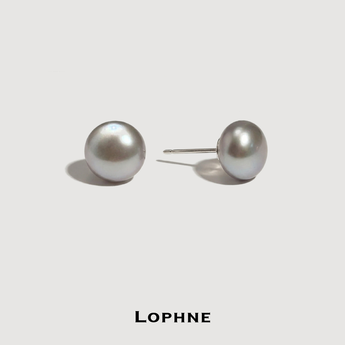 LOPHNE 经典简约珍珠耳钉女s925银灰色天然淡水气质轻奢中古耳饰