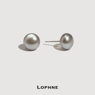 LOPHNE 经典简约珍珠耳钉女s925银灰色天然淡水气质轻奢精致耳饰
