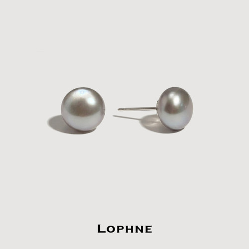 LOPHNE 经典简约珍珠耳钉女s925银灰色天然淡水气质轻奢中古耳饰