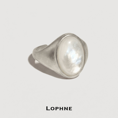 LOPHNE 经典椭圆贝母中古戒指925银复古气质简约高级感开口可调节