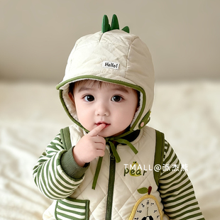 可爱宝宝帽子婴儿护耳帽秋冬季加绒男童雷锋帽儿童套头帽女童保暖