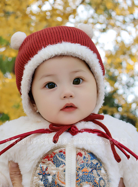 婴儿帽子0-1岁秋冬款女宝宝包头帽可爱超萌护耳帽针织毛线帽幼儿