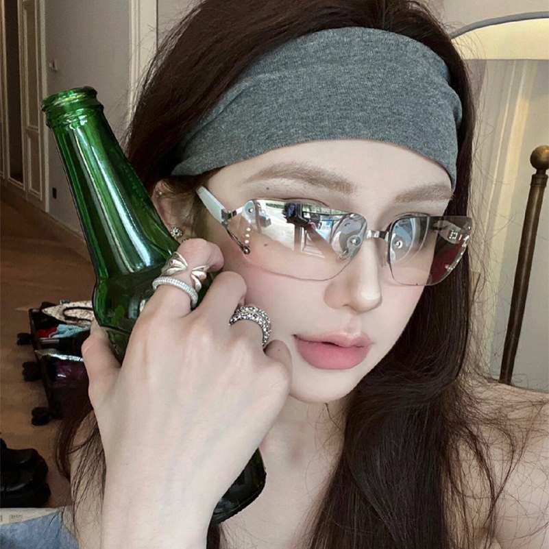 欧美复古Y2K辣妹墨镜女款高级感无框镶钻拍照凹造型太阳眼镜小众