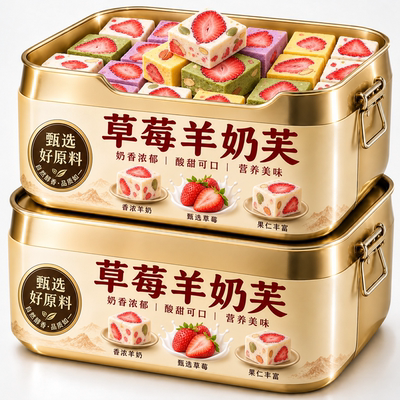 草莓羊奶芙旗舰店蓝莓抹茶芒果羽衣甘蓝五种口味拉丝长条雪花酥