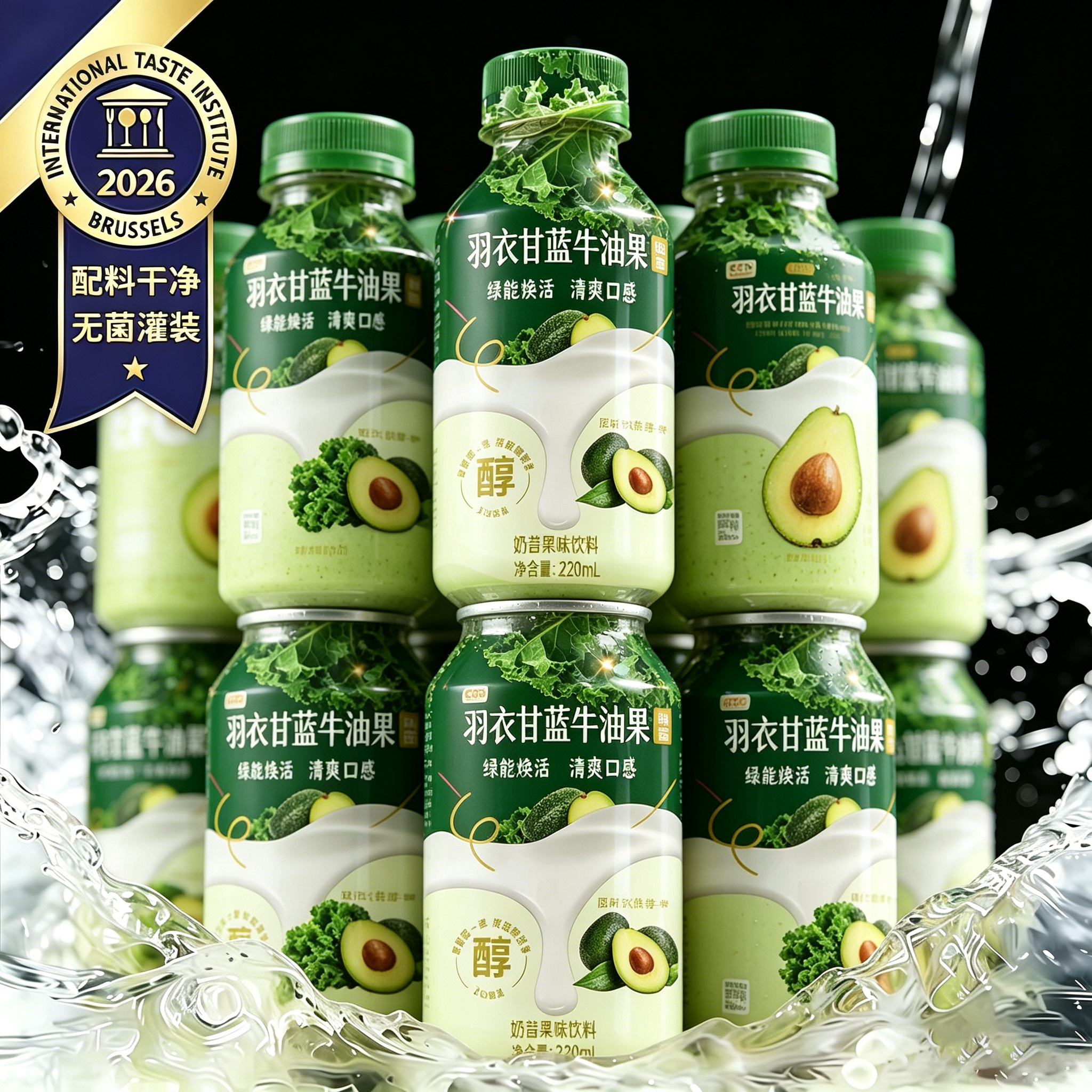 轻卡牛油果羽衣甘蓝奇亚籽奶昔0添加酸奶膳食纤维减脂代餐饮料品