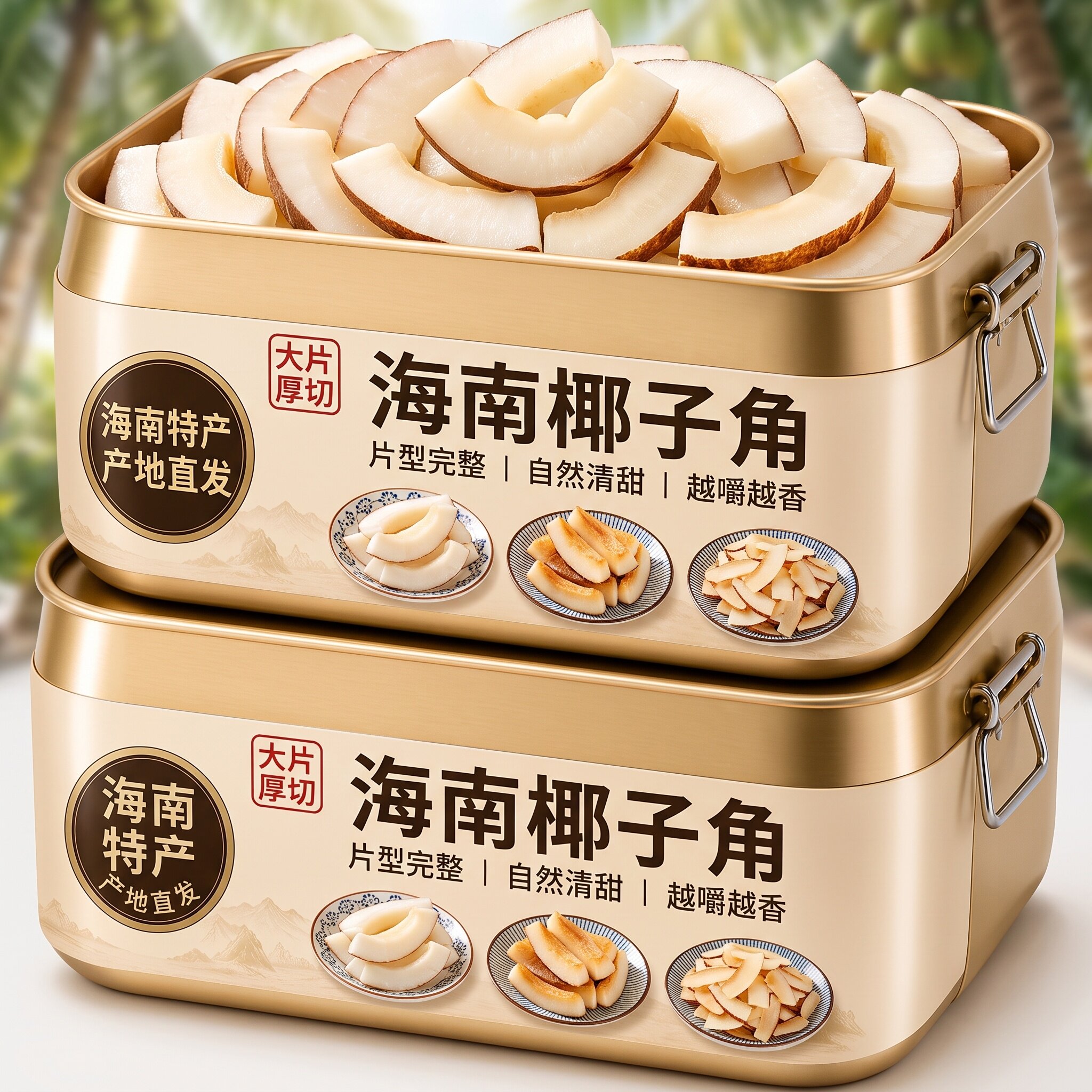 海南特产椰子角椰子肉块新鲜椰果干即食椰子脆块办公室休闲零食甜