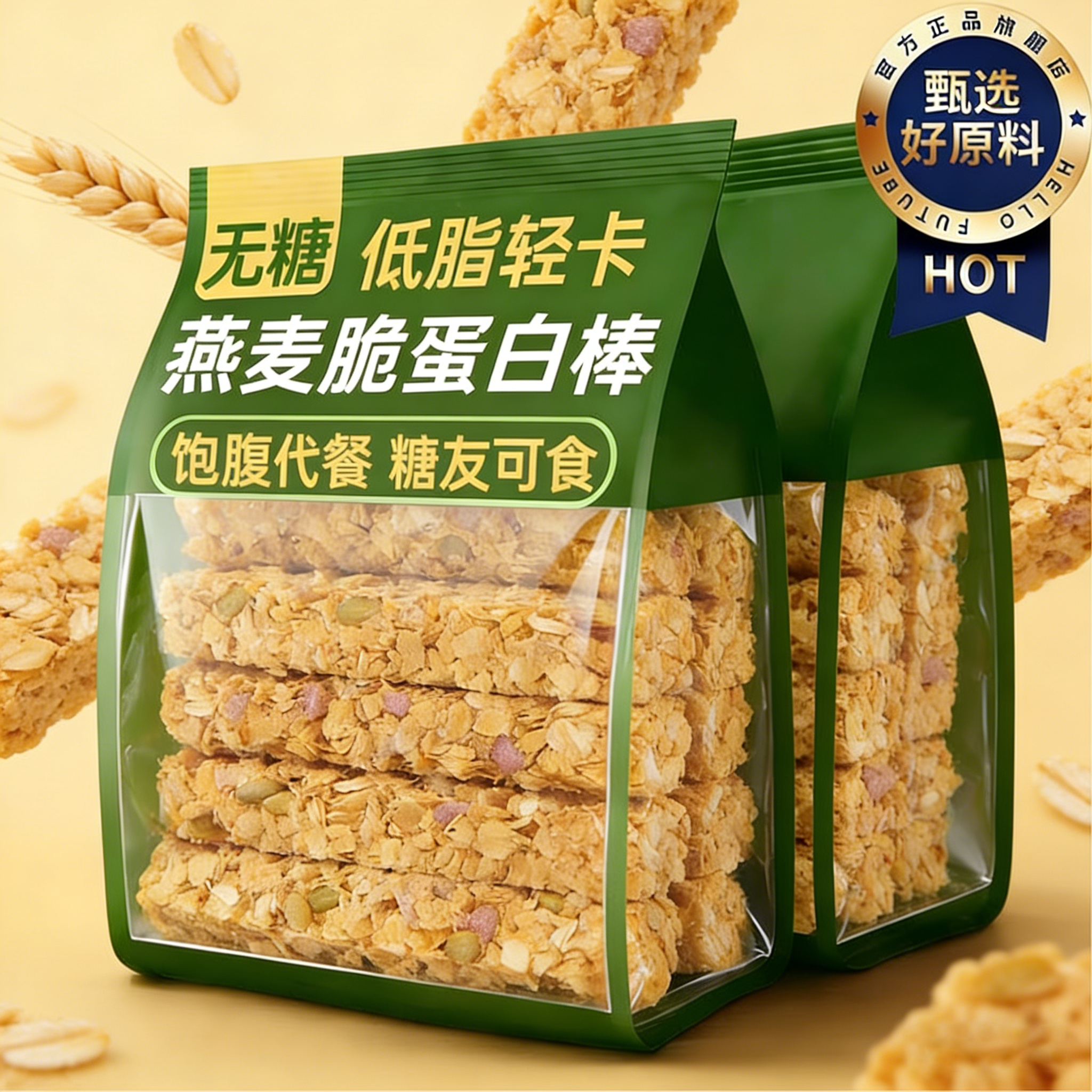 燕麦脆蛋白棒代餐能量燕麦谷物棒0减低脂肪糖精卡热量肥饱腹零食