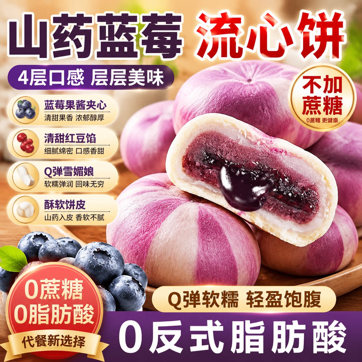 无蔗糖山药蓝莓流心糕官方旗舰店传统糕点蛋黄酥整箱零食休闲食品图片