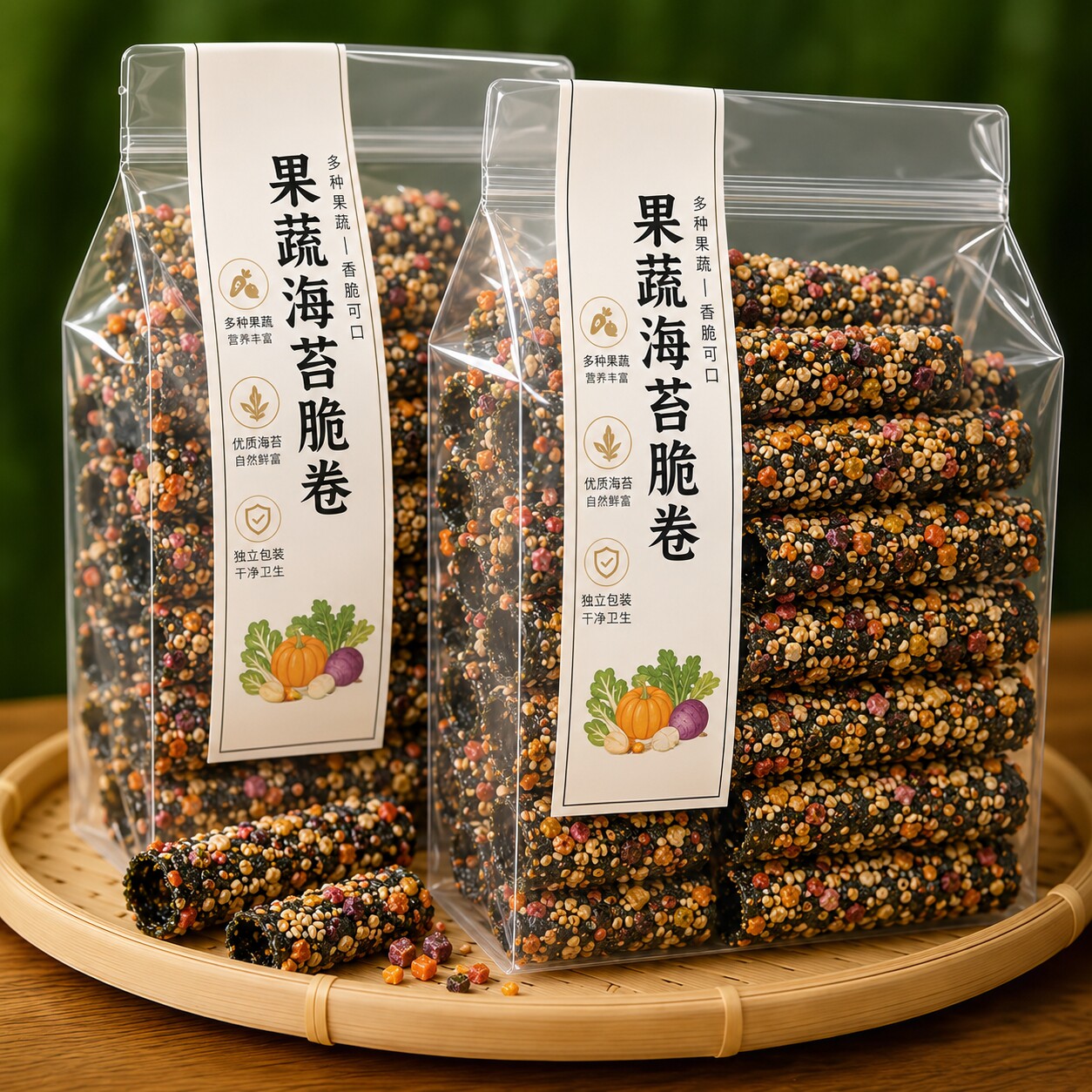 儿童果蔬海苔卷芝麻夹心坚果拌饭海苔脆旗舰店即食海苔片休闲零食