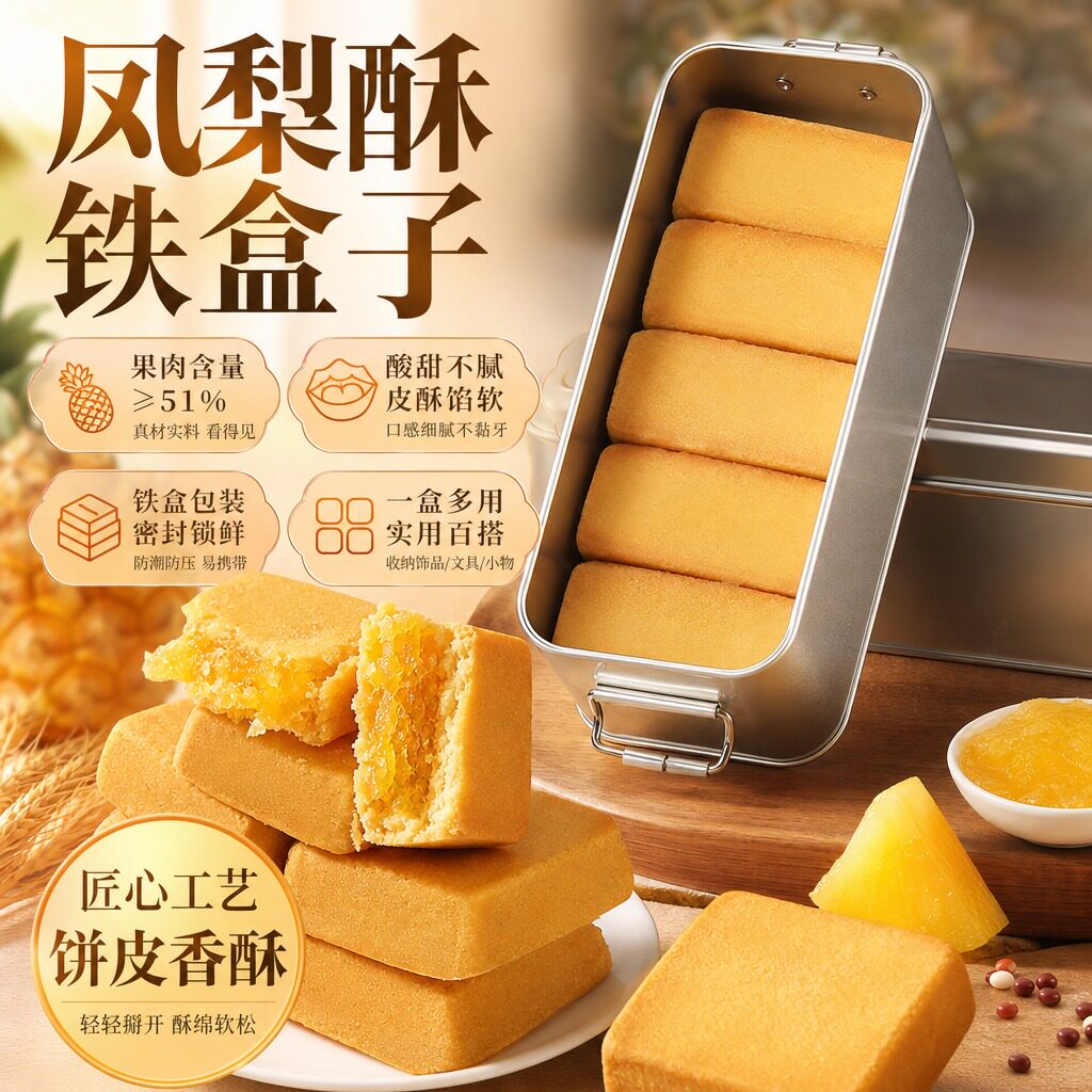 台湾正宗凤梨酥铁盒子包装官方旗舰店正品老式无添加菠萝特色糕点