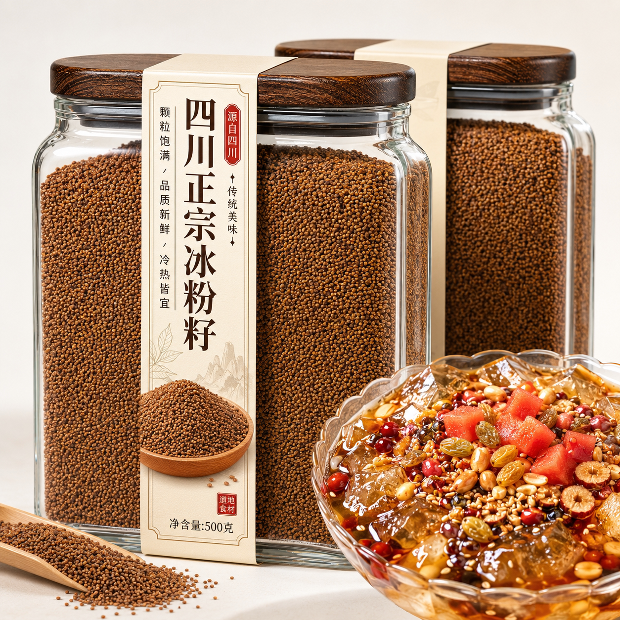 四川特产手搓冰粉籽免石灰水晶凉粉爱玉材料配料全套家用独立分装