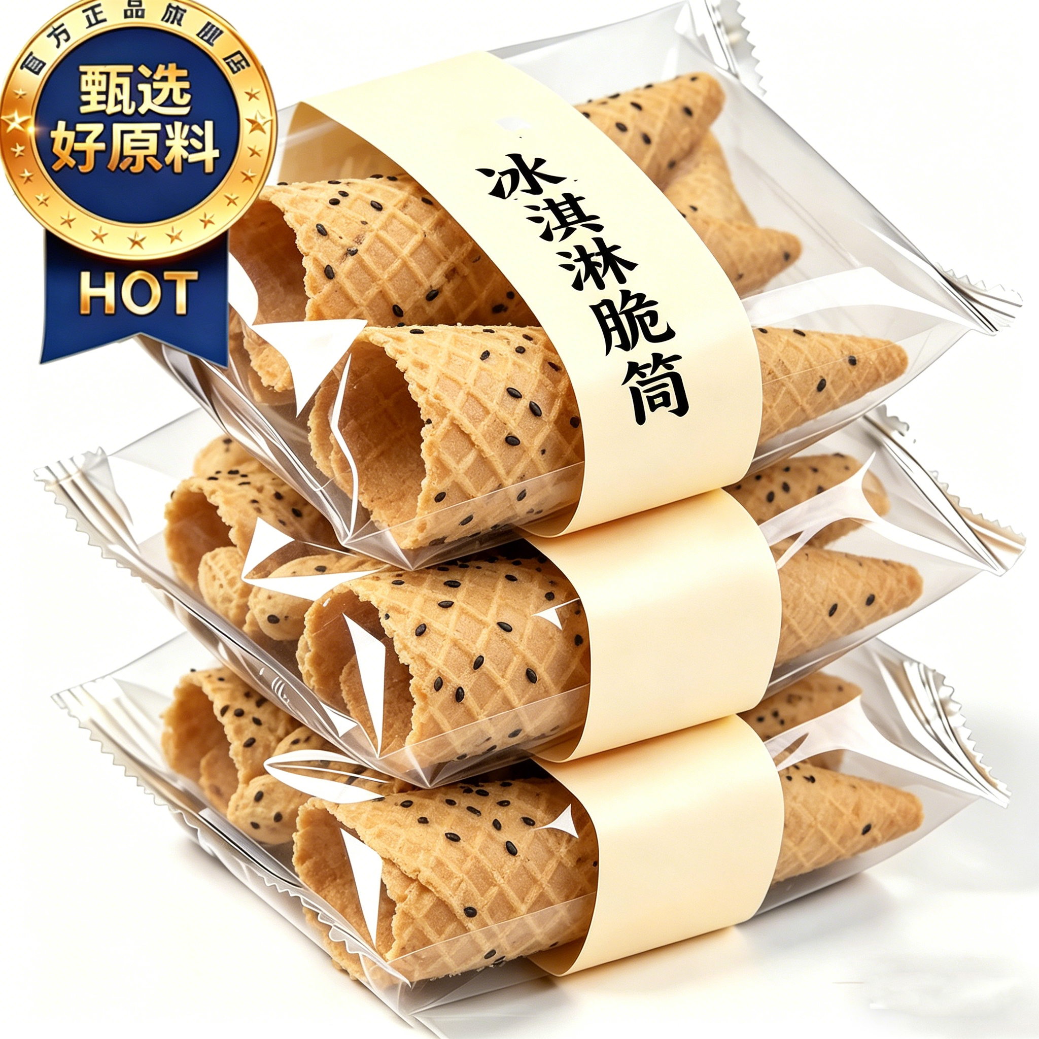 升级加厚冰淇淋脆筒0添加原味芝麻长蛋筒甜筒脆皮雪糕脆桶热奶宝