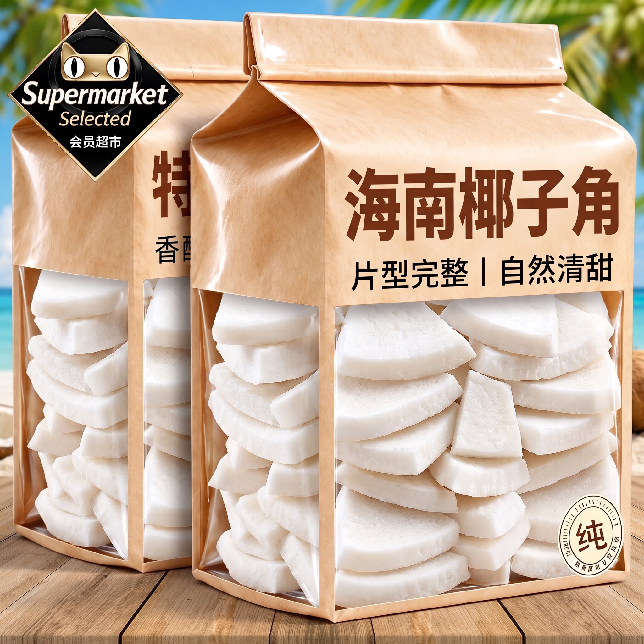 海南特产椰子角椰子肉块新鲜椰果干即食椰子脆块办公室休闲零食甜