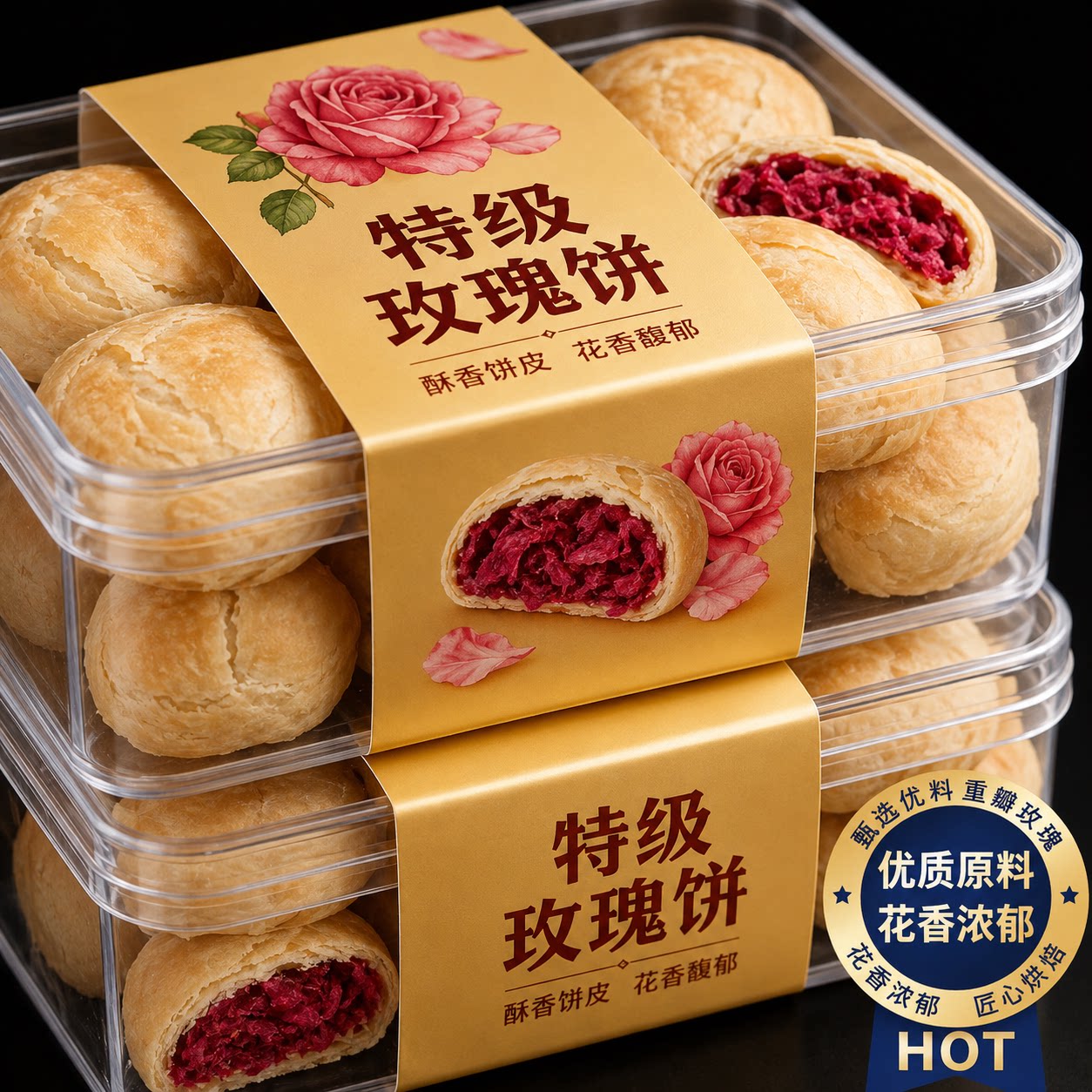 鲜花饼云南特产玫瑰花手工老字号中秋礼盒糕点零食品官方旗舰店