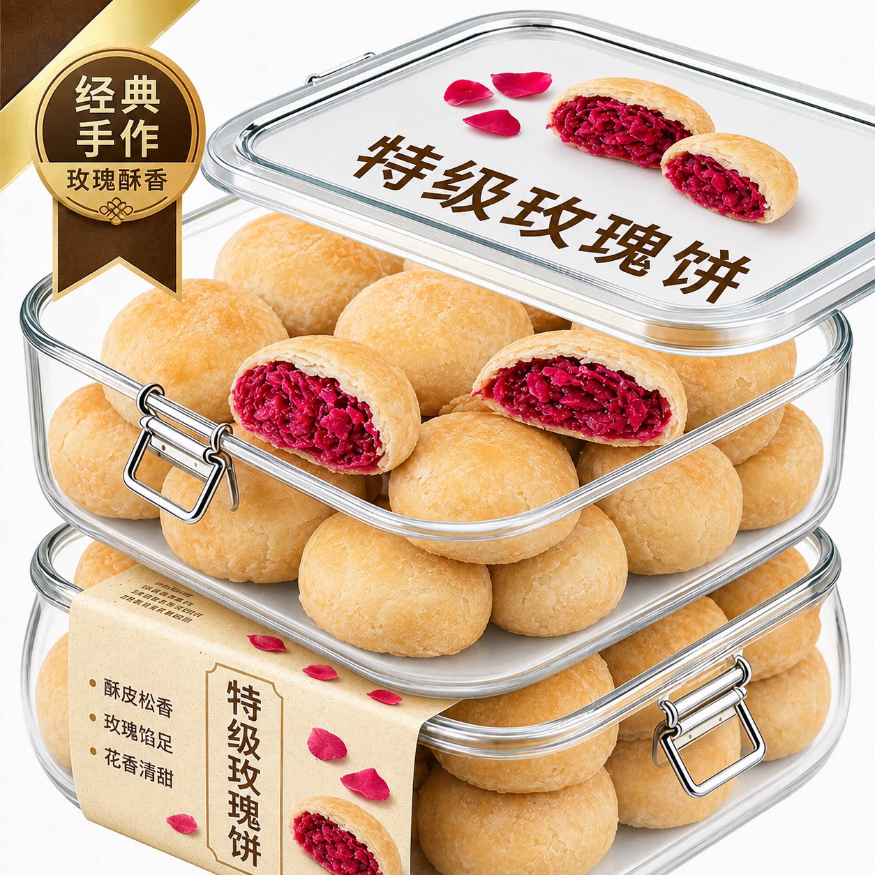 鲜花饼云南特产玫瑰花手工老字号中秋礼盒糕点零食品官方旗舰店