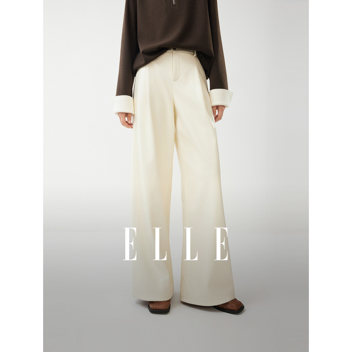 ELLE法式高级感通勤直筒休闲裤女2025冬季新款小个子时髦小众皮裤,女装/女士精品,休闲裤,淘宝优惠券,粉丝福利购,淘宝优惠卷