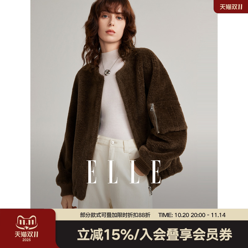 ELLE宽松圆领休闲风毛绒