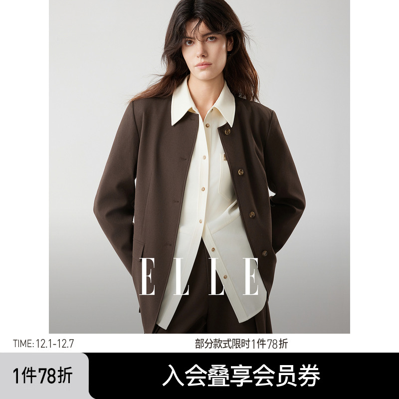 ELLE复古设计感圆领西装外套