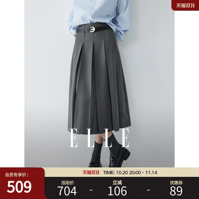 ELLE灰色格雷系百褶半身裙