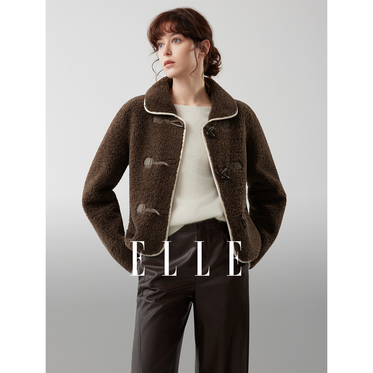 ELLE法式翻领牛角扣毛绒短外套女2025冬季新款复古环保皮草上衣,女装/女士精品,短外套,淘宝优惠券,粉丝福利购,淘宝优惠卷