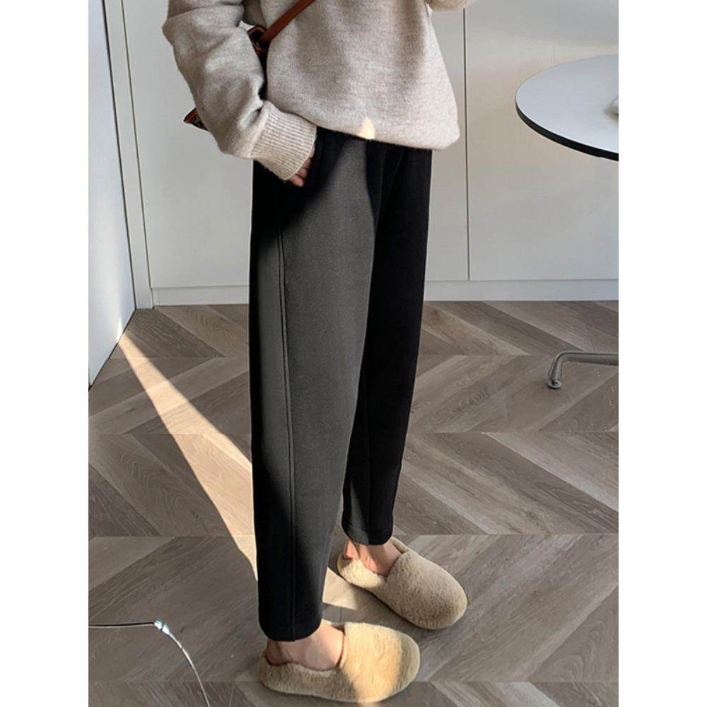 黑色加绒卫裤女冬季高腰显瘦裤子休闲加厚哈伦奶奶萝卜裤运动裤