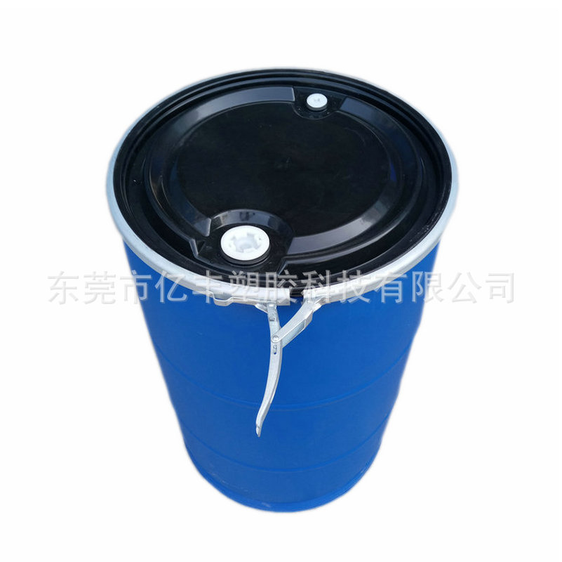 200升美式大口铁箍塑料化工桶200L双环小口闭口堆码包装桶法兰桶