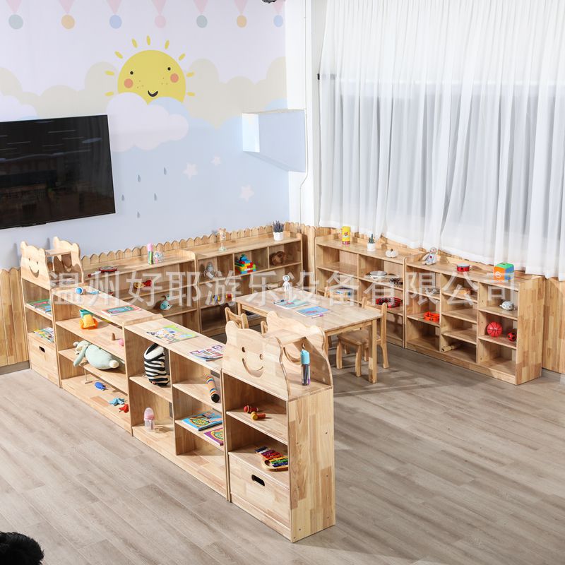 幼儿园实木建构区教具收纳柜