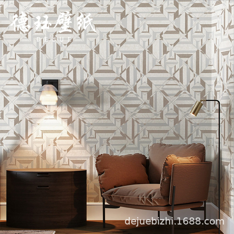 现代简约几何方块格子墙纸北欧风格轻奢客厅卧室电视背景壁纸家用