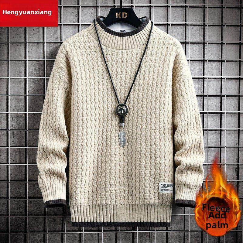 恒源祥针织衫男式冬绒加厚青少年、高中生假针织两件套暖羊毛衫新