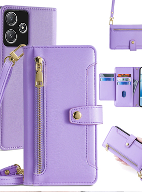 适用小米红米12手机壳13c斜挎redmi10X翻盖Turbo3皮套5g版10X全包9A防摔A2+真皮Turbo4Pro背带挂绳9t钱包式A1