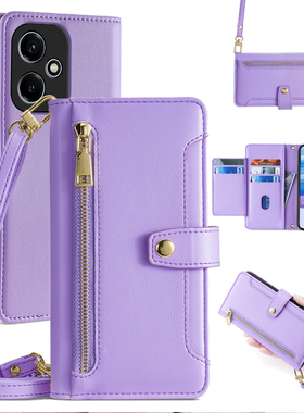 适用荣耀400手机壳斜挎Honor500Pro翻盖皮套400lite全包镜头双面真皮防摔背带挂绳钱包式插卡5G新款男女创意