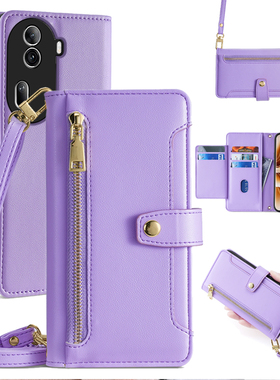 适用opporeno11手机壳斜挎式reno12pro翻盖13皮套0pp0reno10全包镜头9Pro+真皮reno8防摔背带挂绳插卡男女款