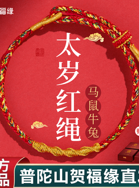 普陀山贺福缘2026马年本命年红绳手链手工编织太岁化护身符红手绳