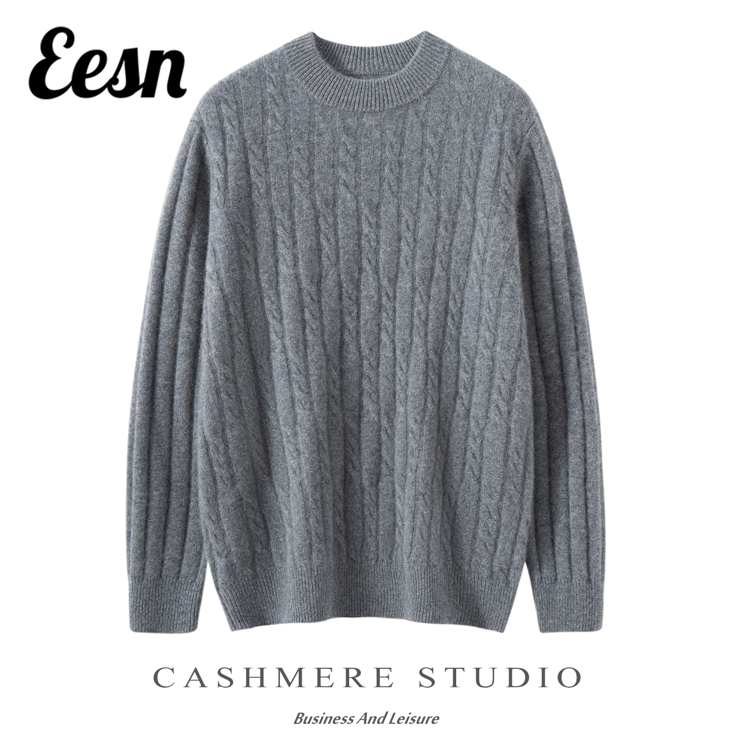 100%羊绒衫男半高领绞花套头毛衣