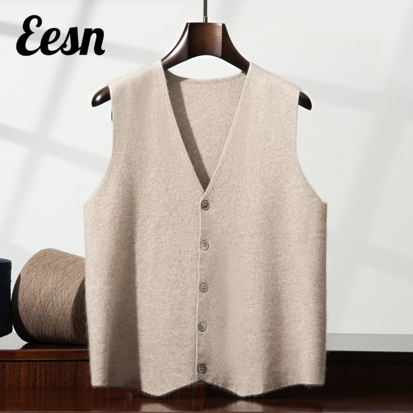 V领男士厚款山羊绒马甲开衫外搭