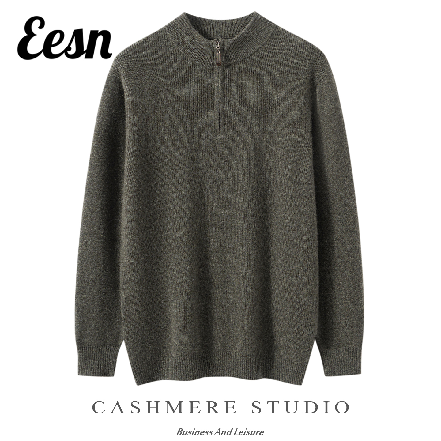 轻奢半高领拉链100%山羊绒衫男