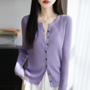 显瘦上衣 圆领竹节麻长袖 针织开衫 女纯色宽松微透防晒衫 外套薄款