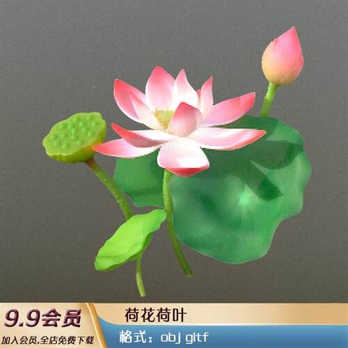 3d荷花莲花莲蓬莲叶obj模型max植物花卉blender unity设计素材