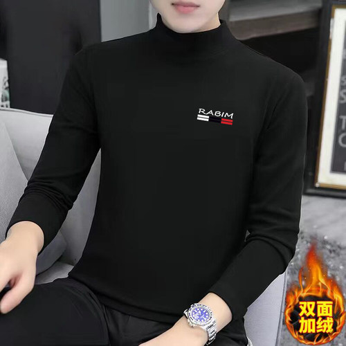 男士德绒打底衫春秋季半高领可外穿双面德绒保暖长袖T恤2026新款