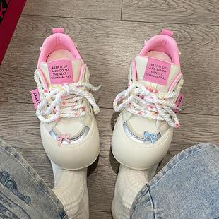 初中生大头泡芙鞋女学生可爱圆头板鞋2025春小白鞋原创厚底面包鞋