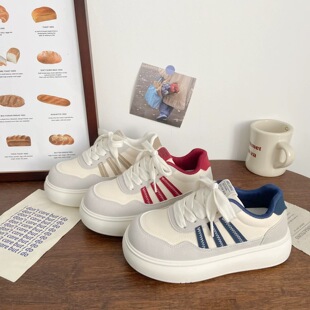 厚底小白鞋女巨好看鞋子ins潮配阔腿裤板鞋百搭大头面包鞋运动鞋