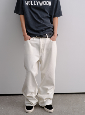 Brokenonyx 美国CONE原胚冷漂极简白色绿松石镶嵌牛仔裤