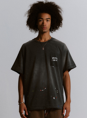 Brokenonyx 泼墨做旧标语短袖 （深灰色）LOGO PAINTED TEE