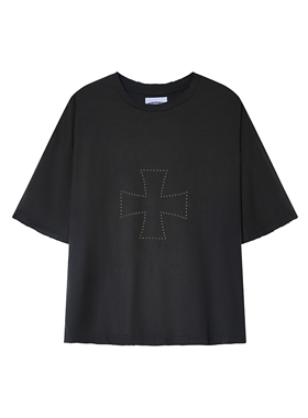 Brokenonyx 水洗VTG感仿旧十字架烫钉短袖T恤